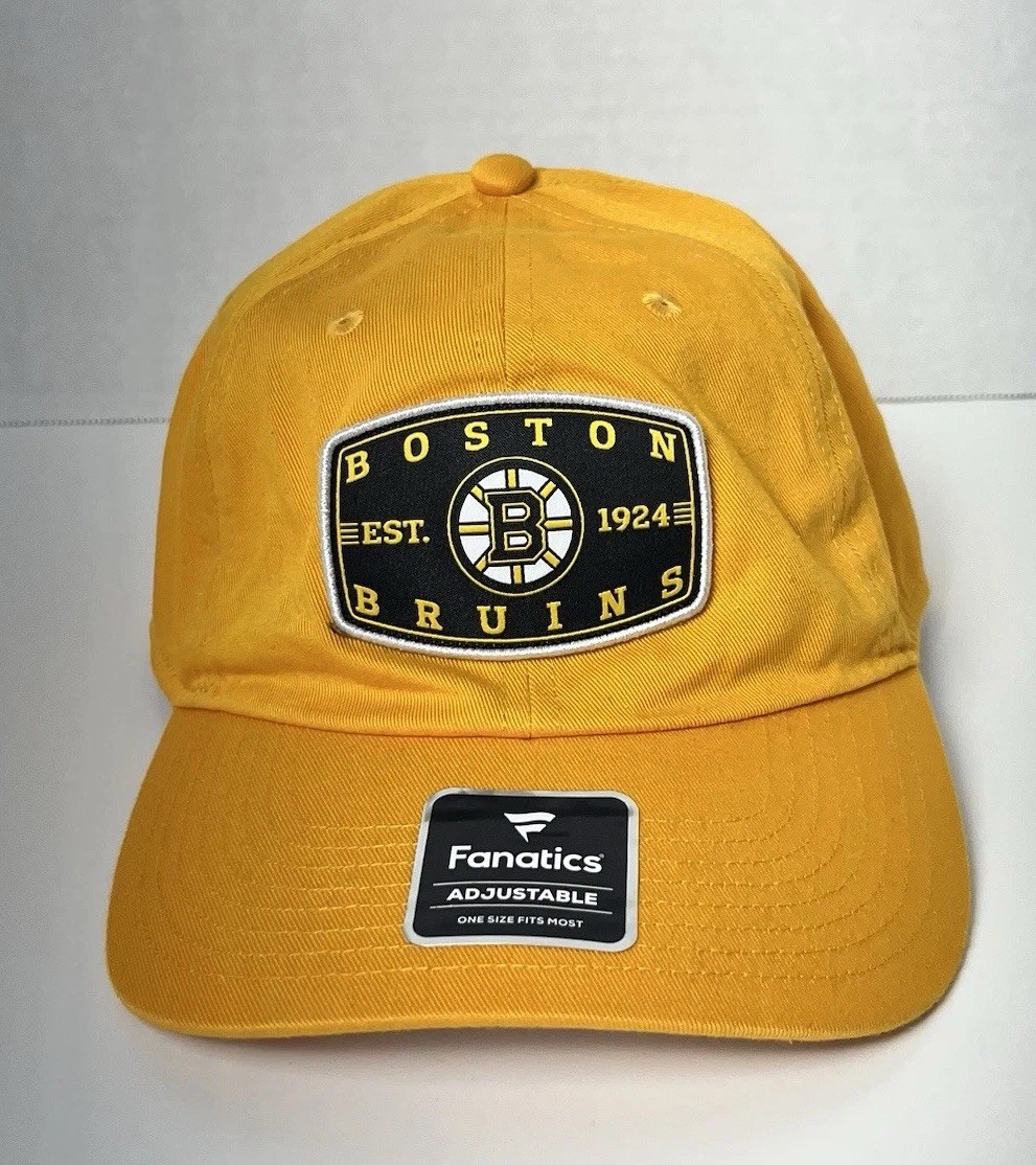 New Fanatics Boston Bruins Hat Cap Men\'s OSFM Yellow NHL Adjustable Strap
