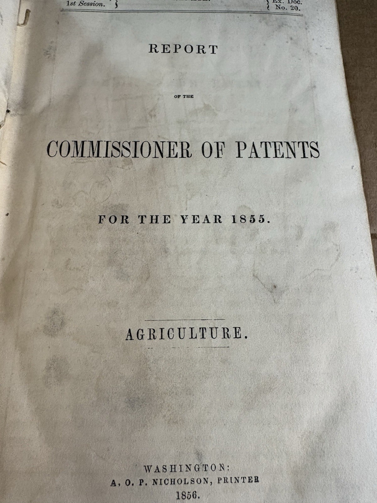 1855 Report Of The Commissioner Of Patents; Agriculture HC