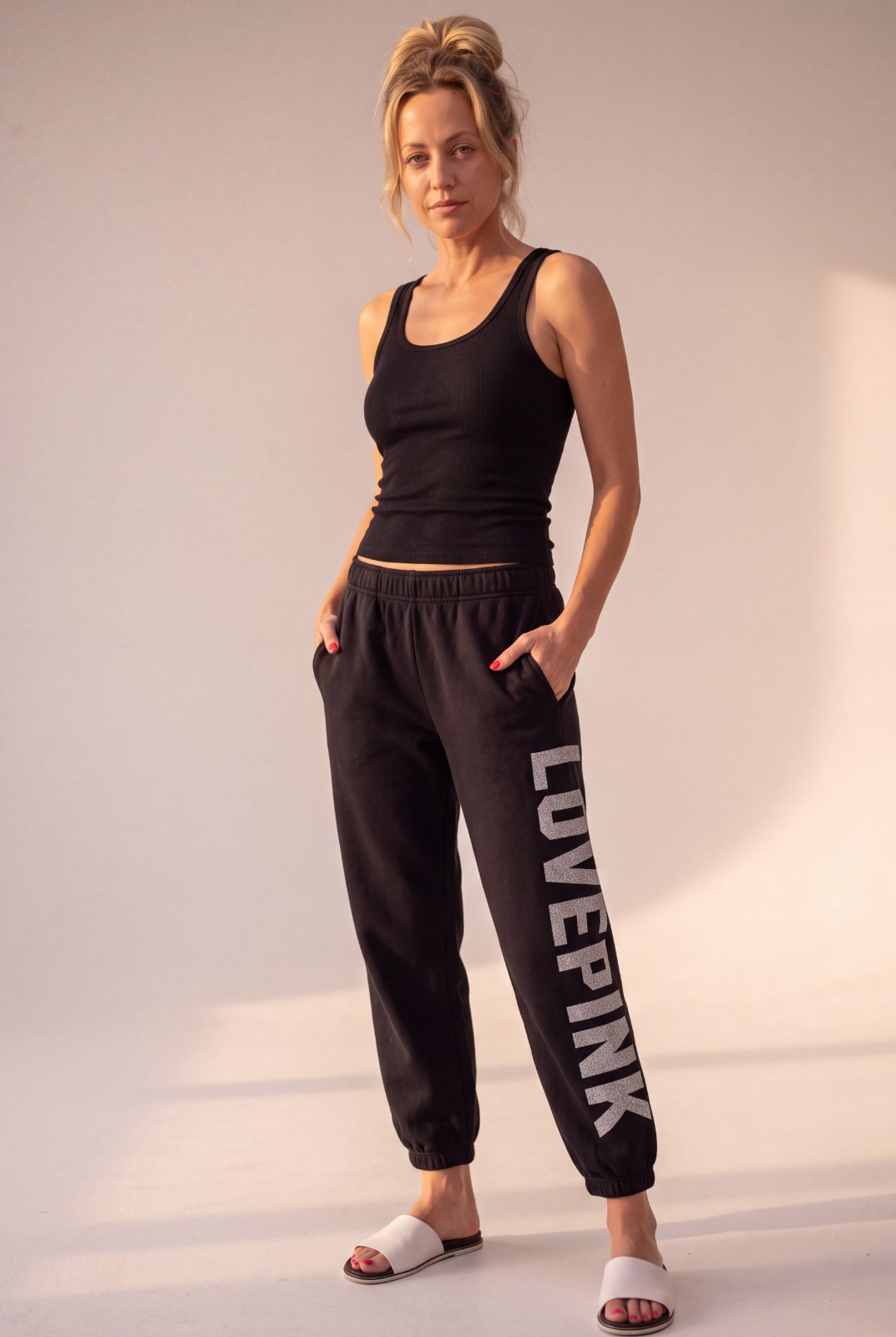 Pink by Victoria's Secret Matching Hoodie and Joggers Black w/ Silver