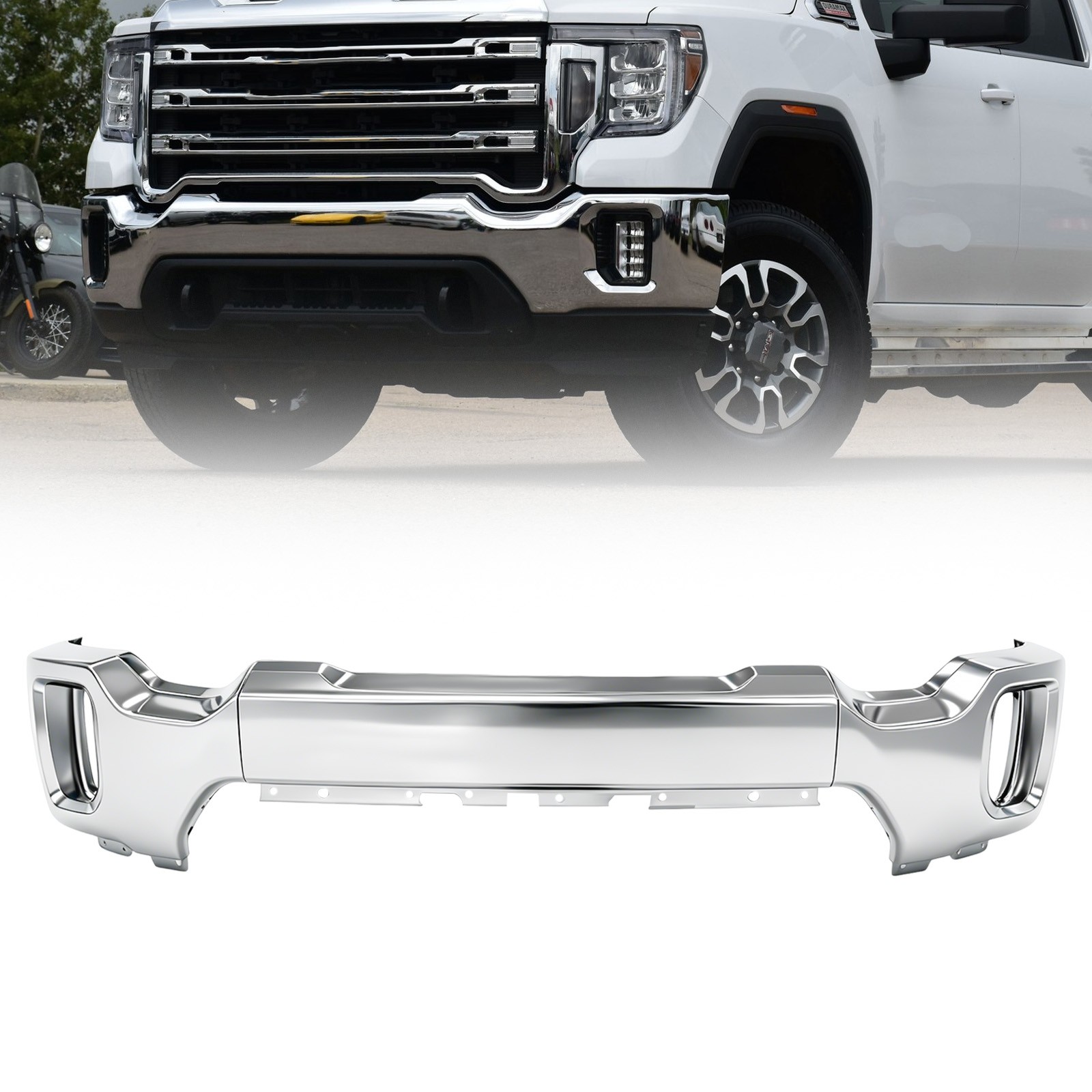 For 2020 2021-2023 Sierra 2500 3500HD Front Bumper Face Bar Chrome w/ Fog Holes