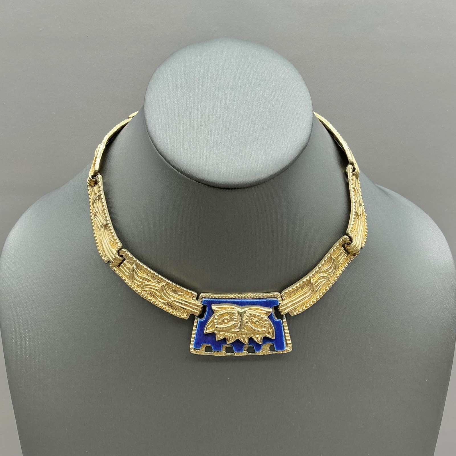 Salvador Teran For Marbel Gold Plated Aztec Mayan Mask Vintage Choker 16 Inch