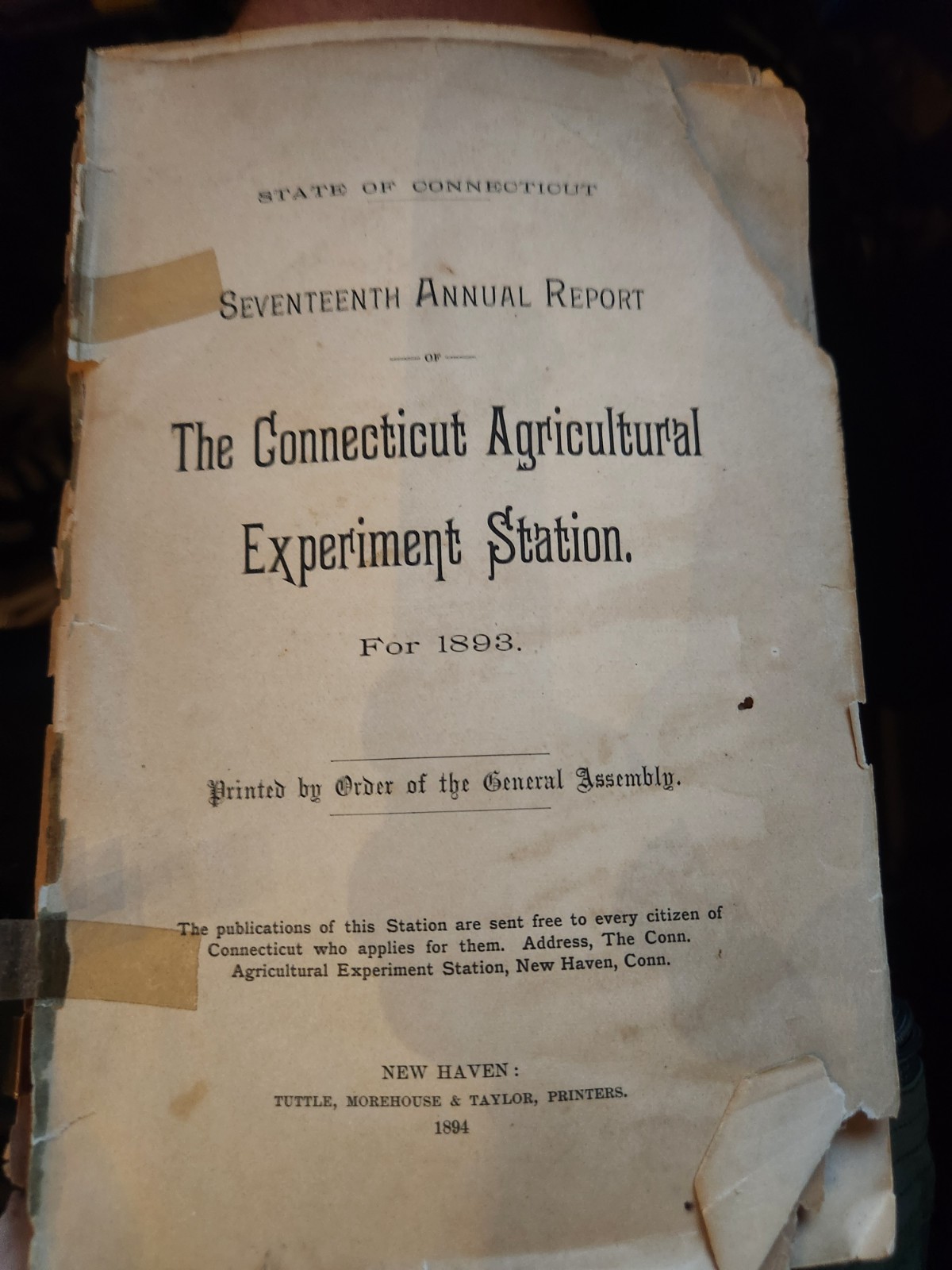 Vintage Connecticut Agricultural Experiment Station For 1893