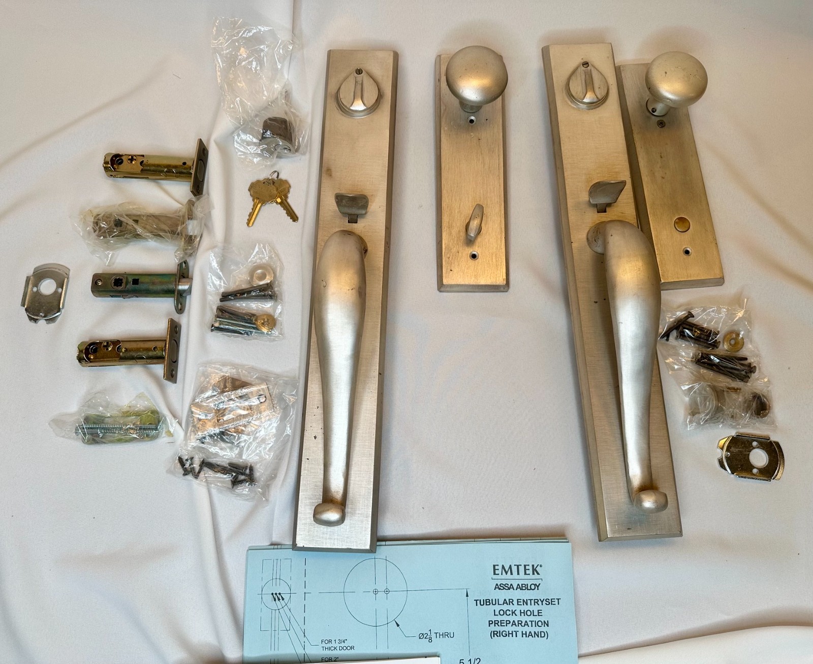 Emtek Sandcast Bronze Double Door Entry Set Silver Patina Rare 451613 450613