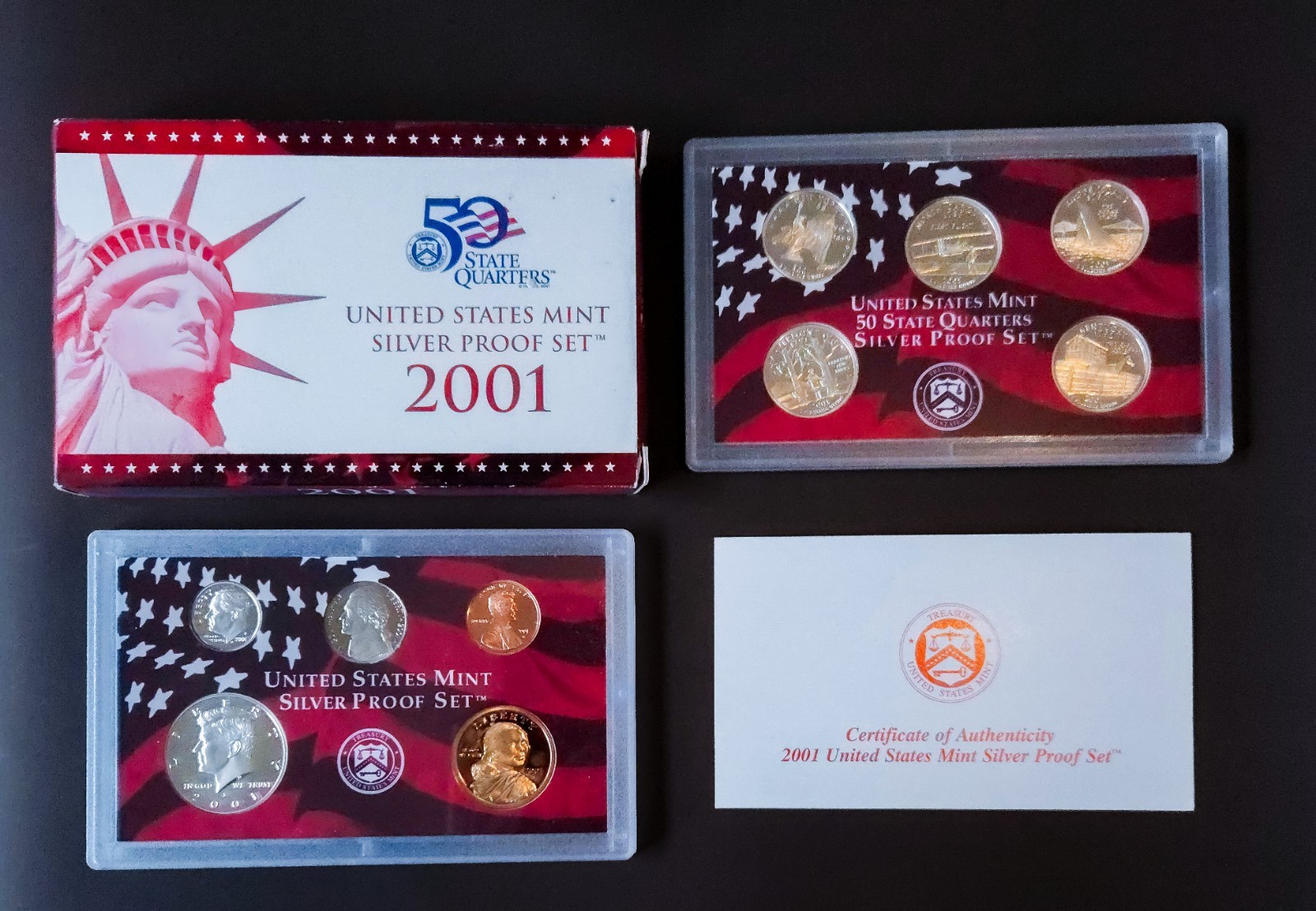 2001-S US Mint Silver Proof Set 90% Silver COA OGP Box, 10 Coins