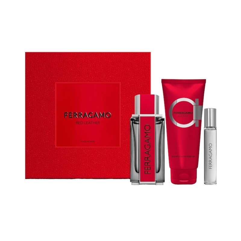 Salvatore Ferragamo Men\'s Red Leather 3pcs EDP Gift Set Fragrances 8052464899081