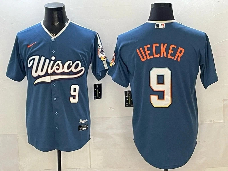 Blue - Men\'s Milwaukee Brewers #9 Bob Uecker Wisco City Connect