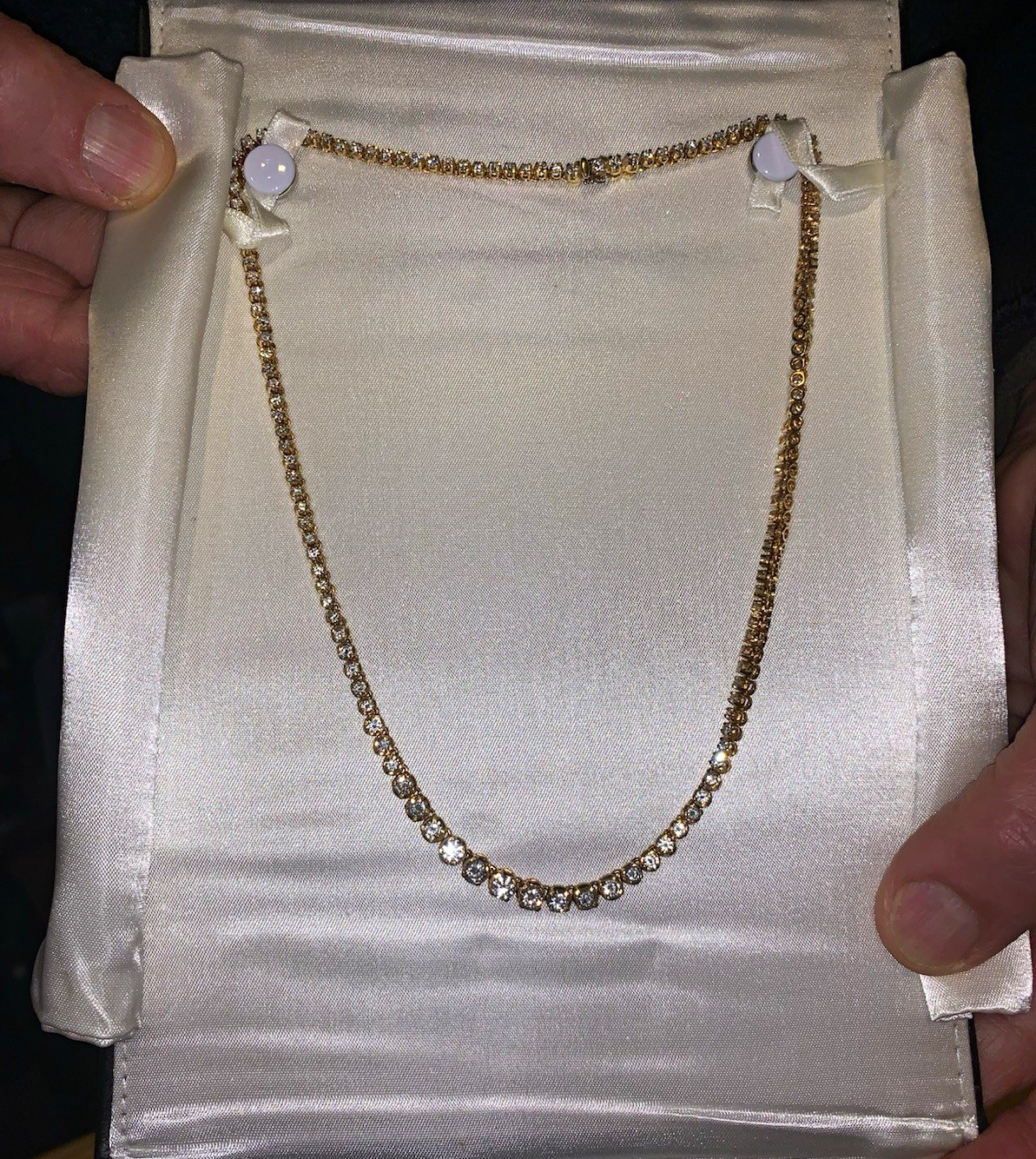 Vintage 14K Yellow Gold Diamond Tennis Necklace 7.30 CTW Round VVS2 G Box Clasp