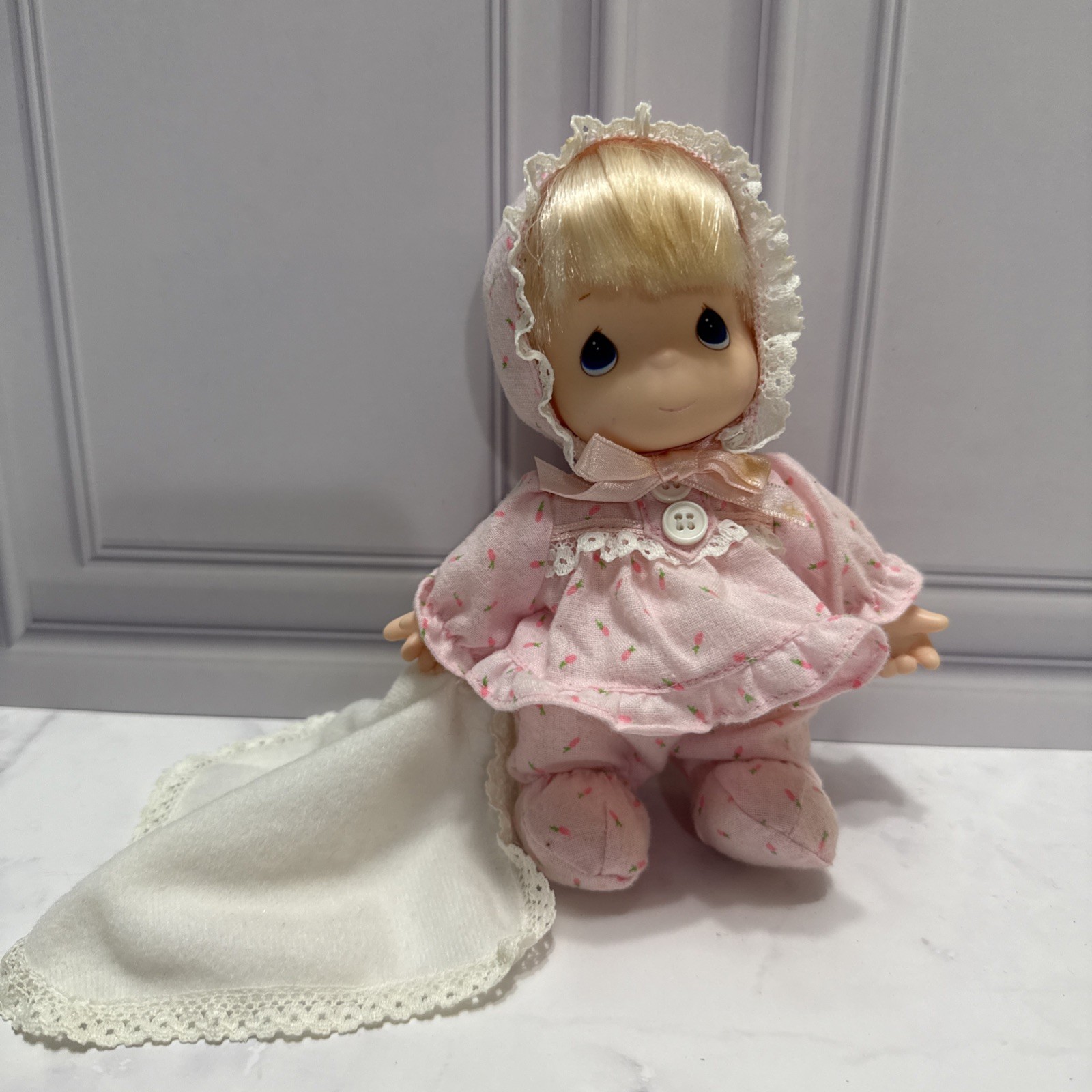 Vintage 1992 Precious Moments Doll Pink Floral Pajamas Blanket 7.5 inch Vintage 1992 Precious Moments Doll Pink Floral Pajamas Blanket 7.5 inch