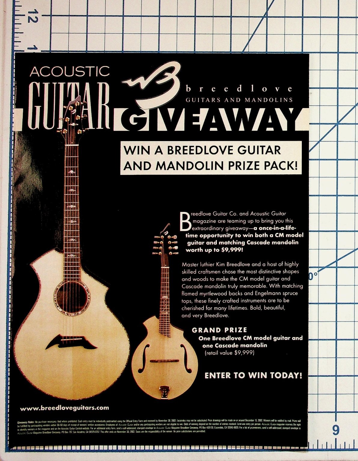 Breedlove Acoustic Guitar Mandolin Giveaway Flyer 2002 Ephemera Kim Breedlove