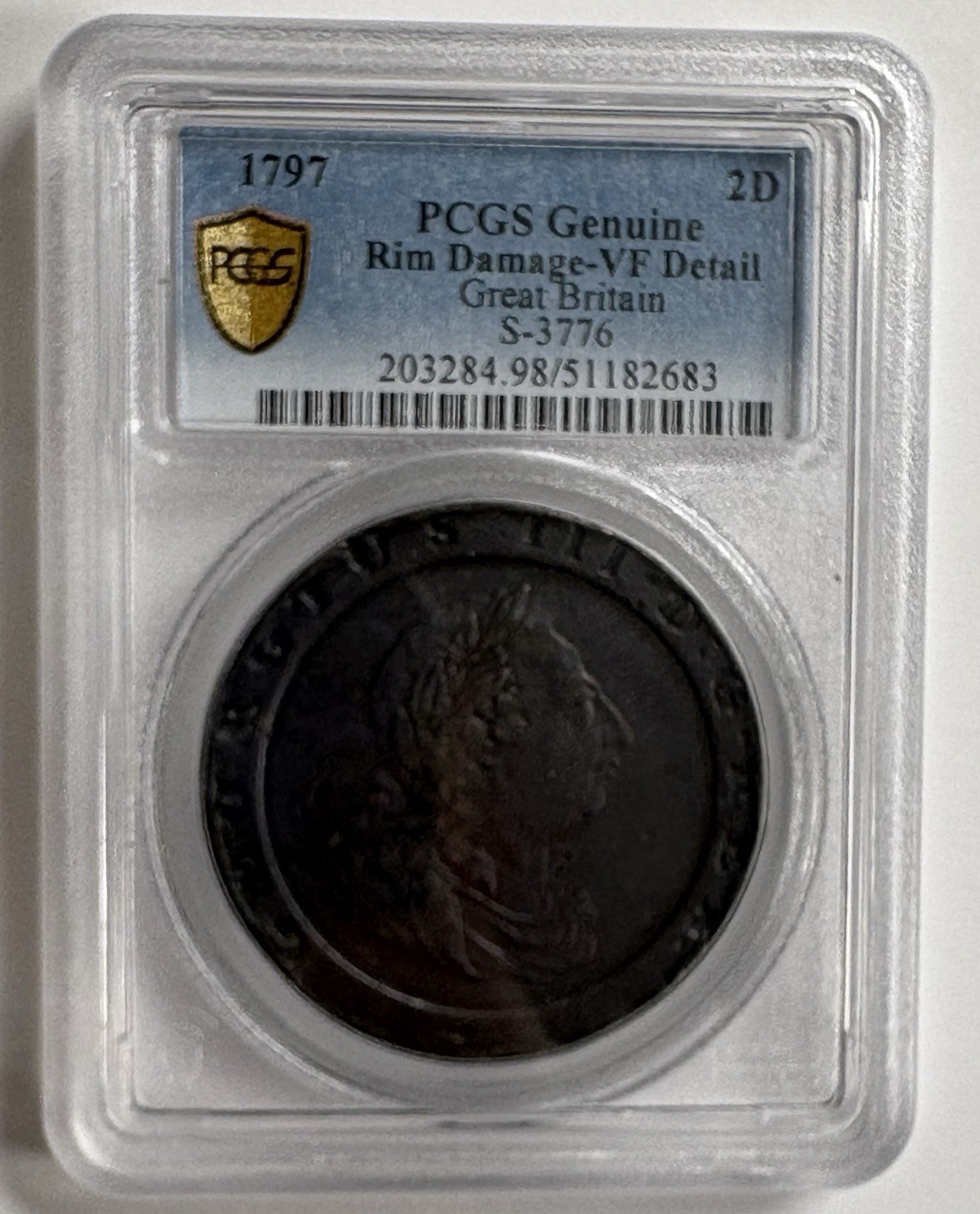 1797 GREAT BRITAIN 2 PENCE S-3776 PCGS VF DETAILS 1797 GREAT BRITAIN 2 PENCE S-3776 PCGS VF DETAILS