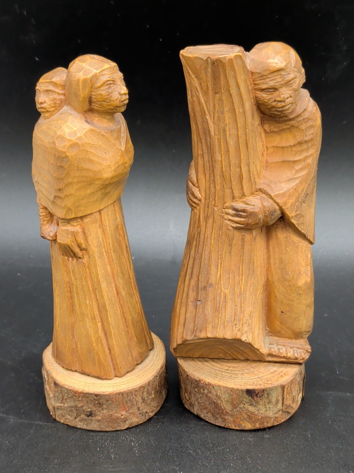 Vintage Hand Carved Wood Folk Art Figurines Rustic Primitive Couple Set of 2 Vintage Hand Carved Wood Folk Art Figurines Rustic Primitive Couple Set of 2