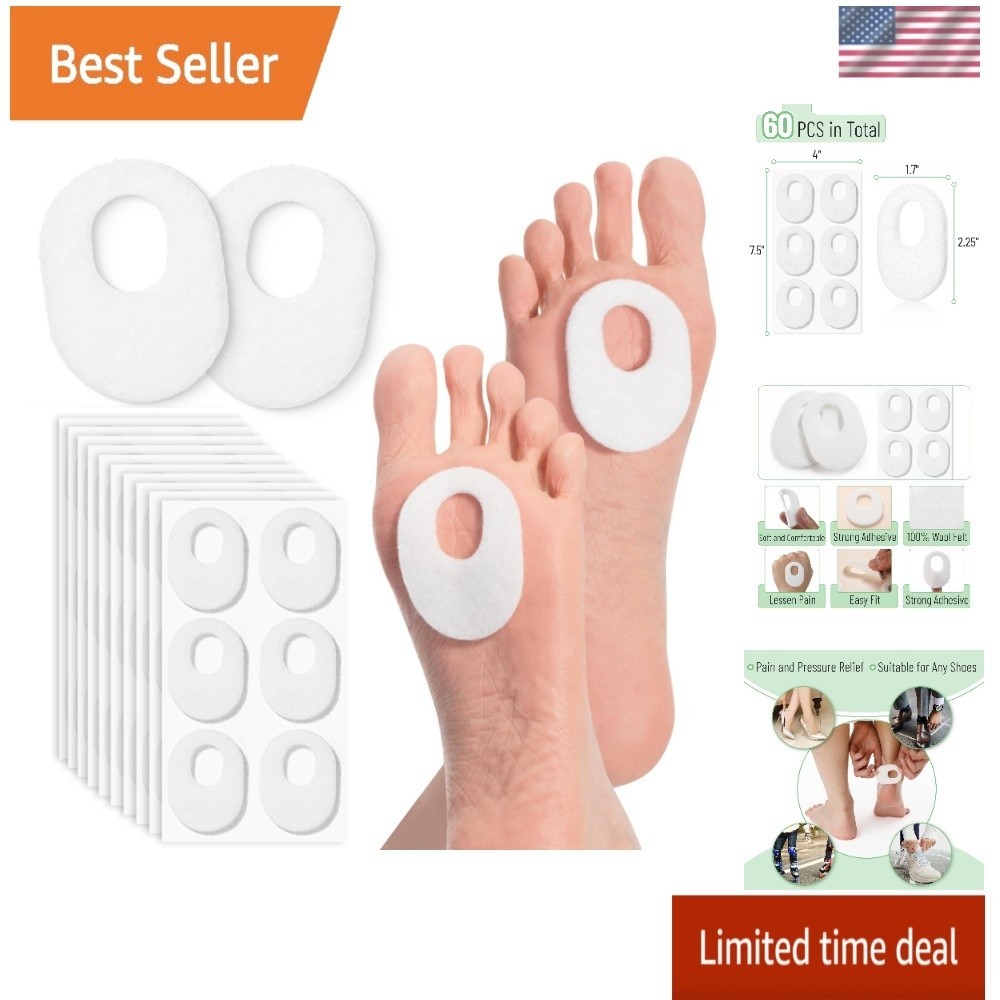 Dr. JK- Felt Callus Pads, 60 pcs, White Oval Callus Cushions for Feet FAST