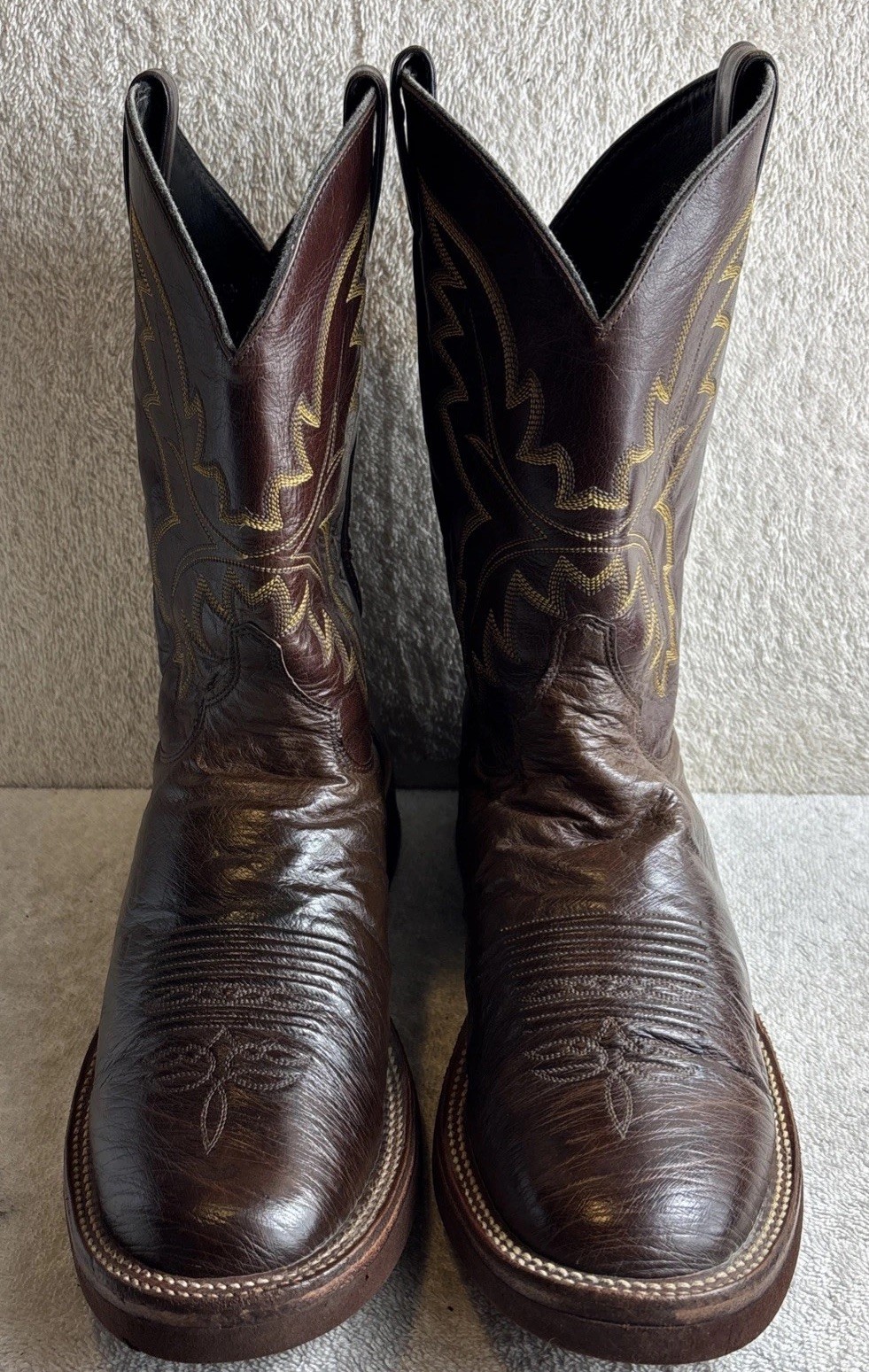Justin Tekno Crepe Sole Brown Ostrich Leather Cowboy Roper Boots  Men Size 10 D