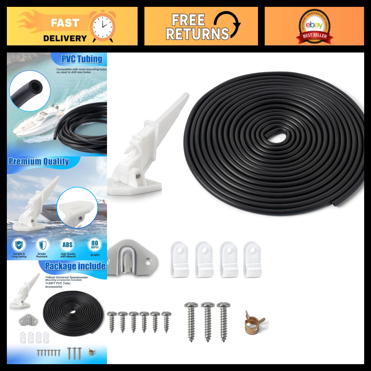 18 Pcs Marine Speedometer Kit, 80mph Max, 20 FT Tube, Boat Accessories