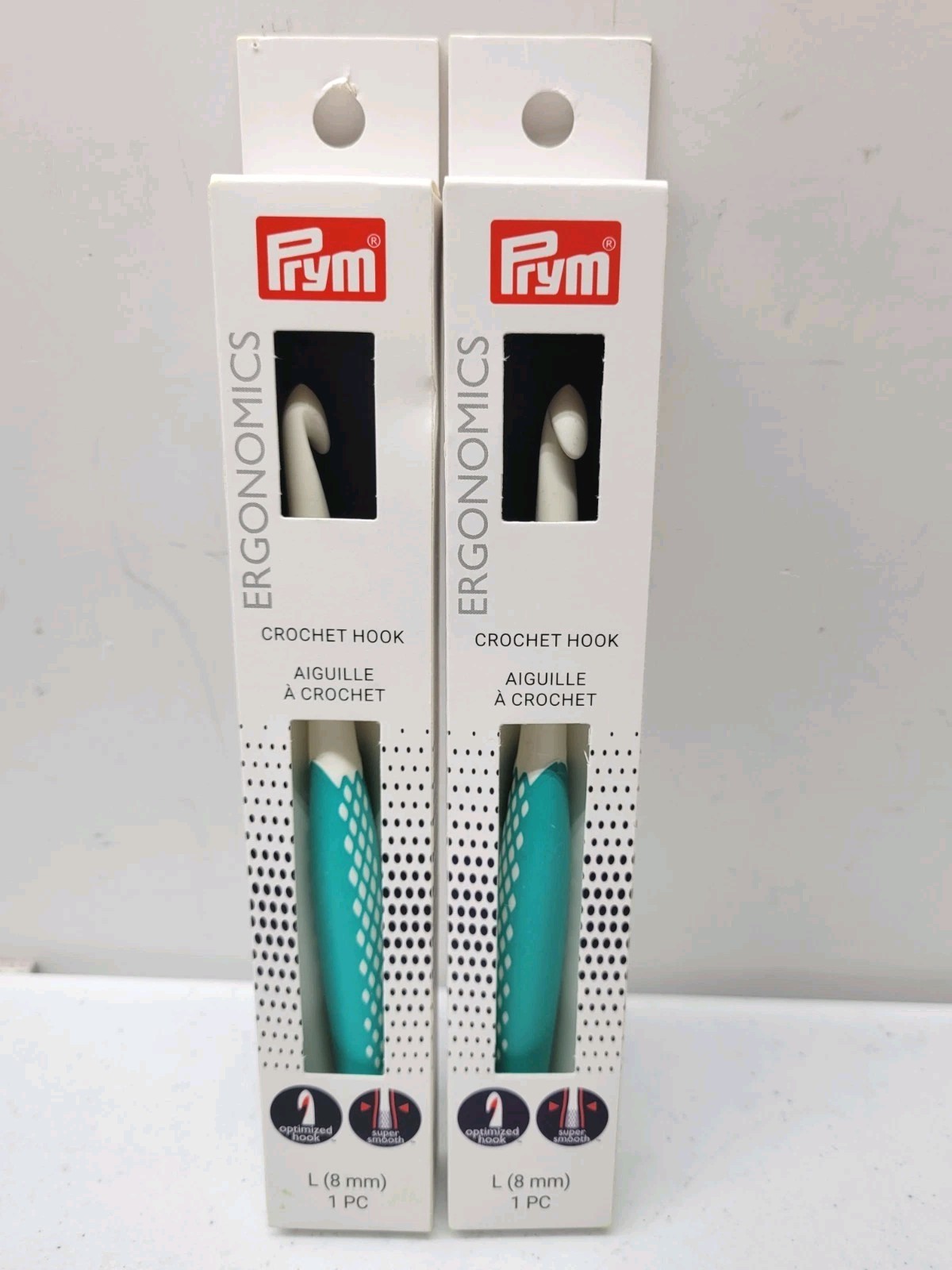 2 Pack Crochet Hook L 8mm Synthetic Handle Prym Ergonomics 57206 NEW