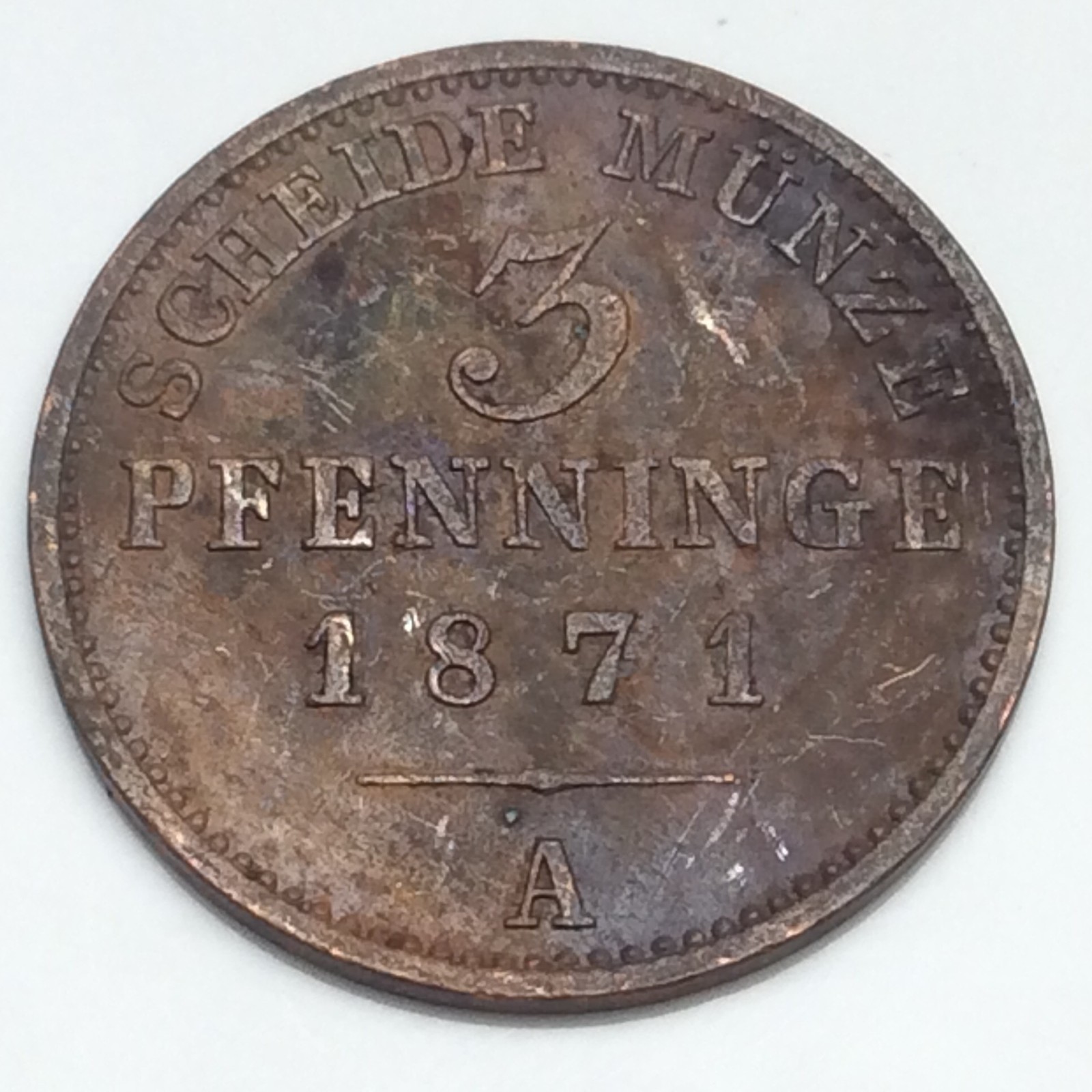1871 A German States Prussia 3 Pfennig KM# 482 Circulated Coin D815