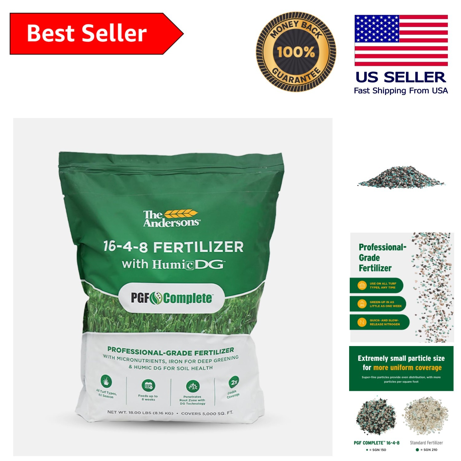 Professional PGF Complete 16-4-8 Fertilizer with 7% Humic for Lush Lawns