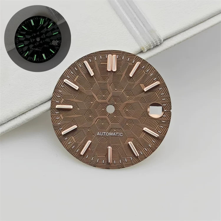 28.5mm Watch Dial Geometric Texture for NH35 Movement Green Luminous Face Parts