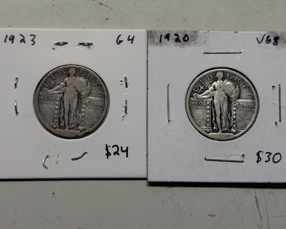 1920 & 1923 Standing Liberty Quarters Nice Dated Examples 90% Silver Pre 1925