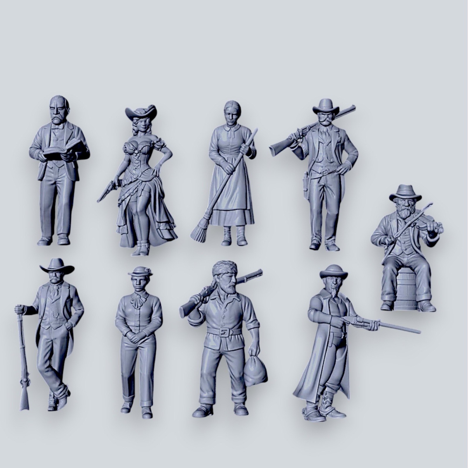 Wild West Townsfolk Miniatures 9-Piece Set 28mm Unpainted Resin