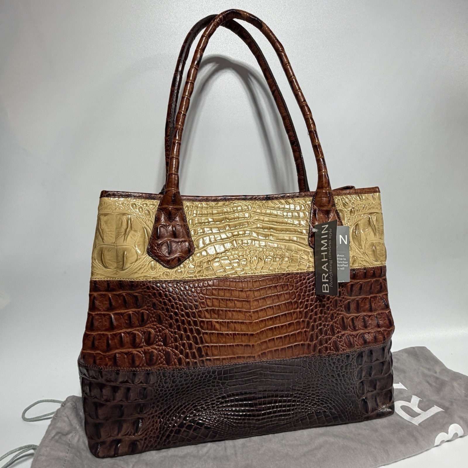 Brahmin Anytime Tote Praline Vineyard Melbourne Leather Color Block 15\