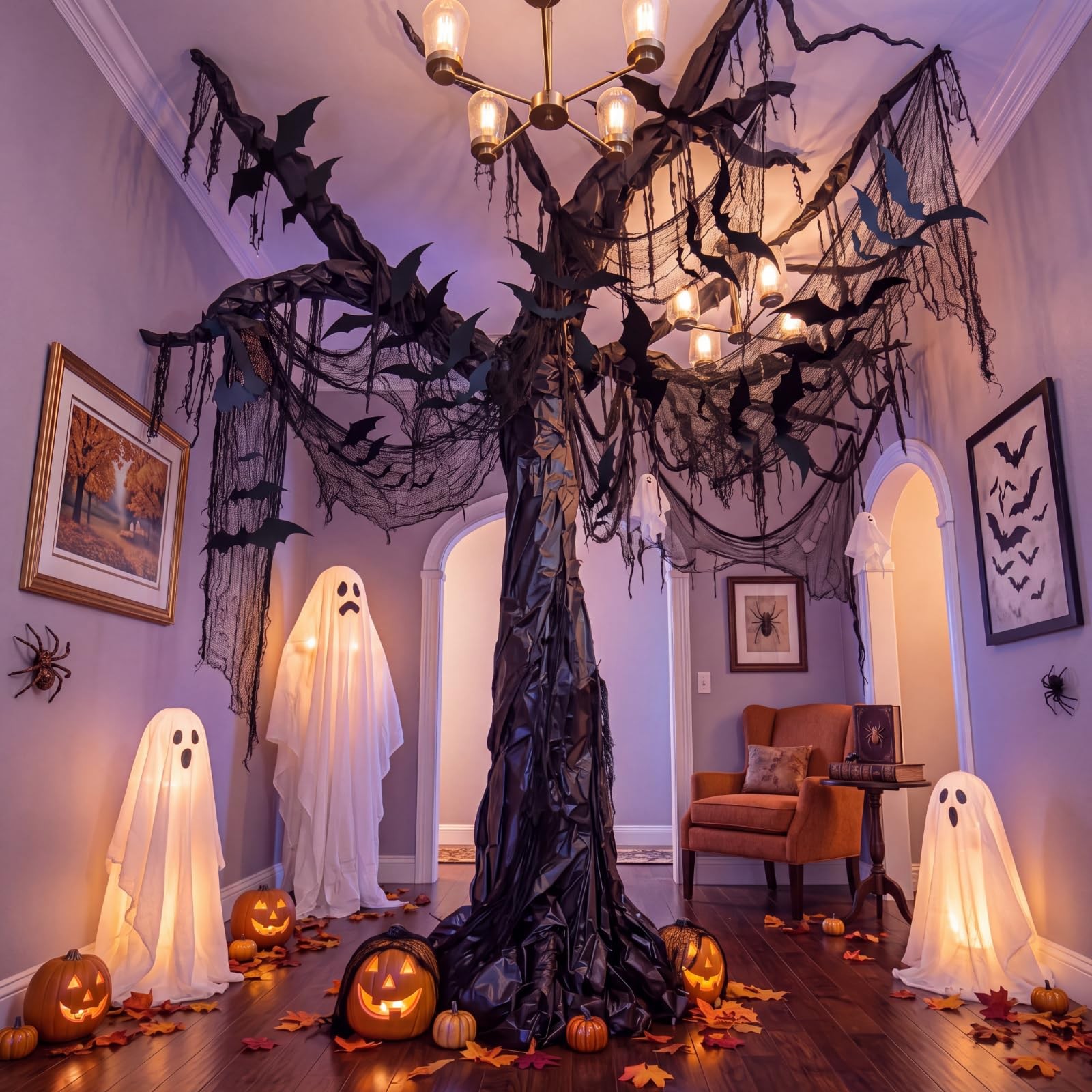 DIY Halloween Spooky Bat Tree Wall Decor Kit, 3D Bats Set, 98ft Black Paper Roll DIY Halloween Spooky Bat Tree Wall Decor Kit, 3D Bats Set, 98ft Black Paper Roll