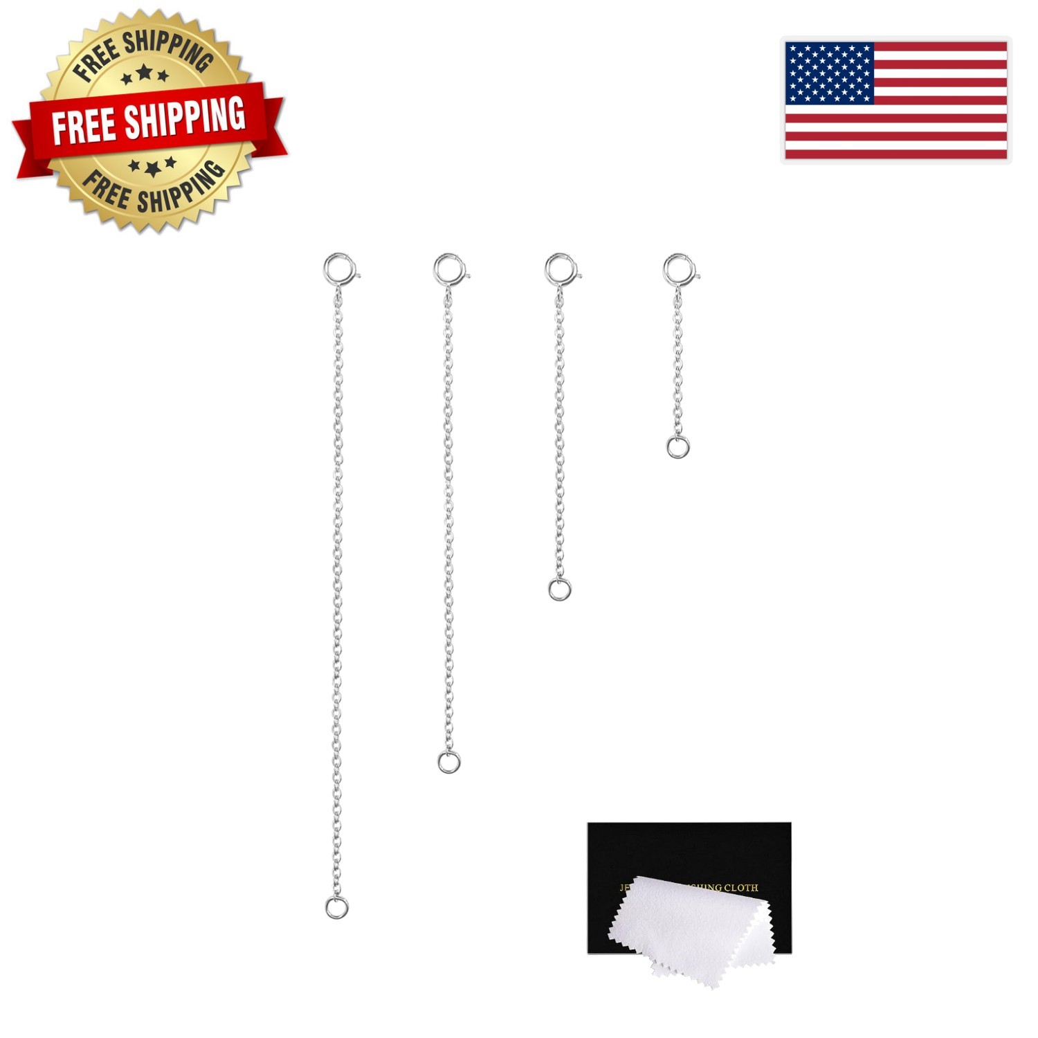 Elegant 4-Piece Sterling Silver Necklace Extenders - 1, 2, 3, 4 Inch Set