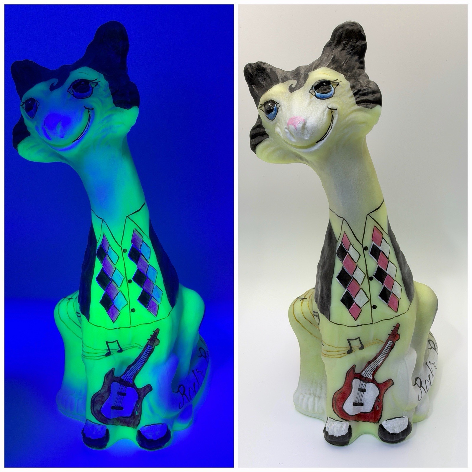 Rare Fenton Ooak H/p Custard Elvis Alley Cat H/P By Kim Barley