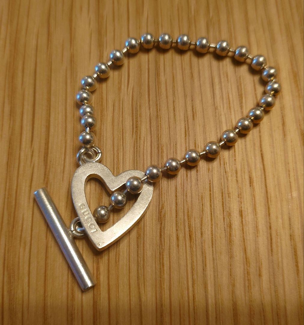 GUCCI Heart Ball Chain Bracelet Sterling Silver 925 Vintage 15.5cm