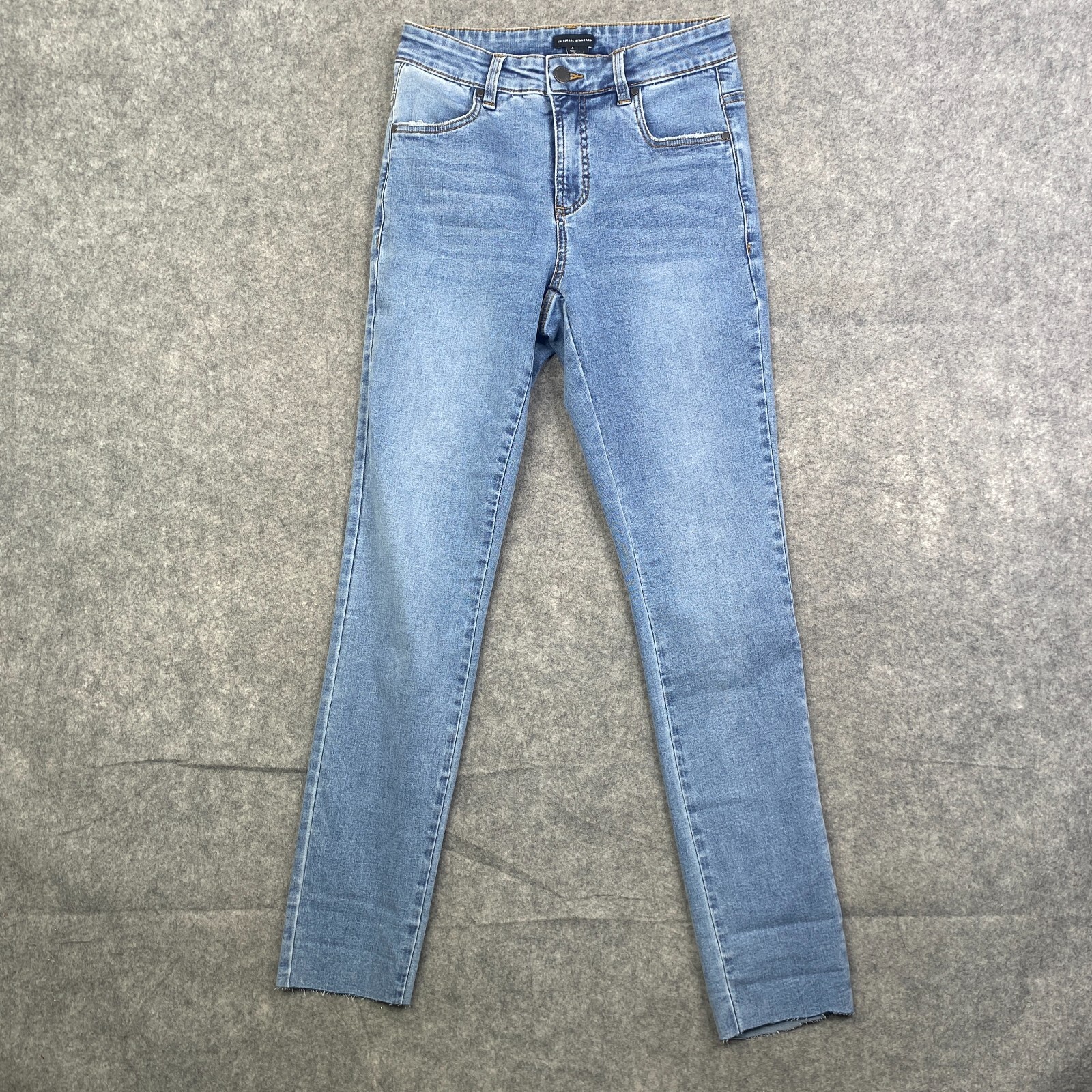 Universal Standard Seine High Rise Skinny Jeans Size 4 Medium Wash Blue Raw Hem Universal Standard Seine High Rise Skinny Jeans Size 4 Medium Wash Blue Raw Hem
