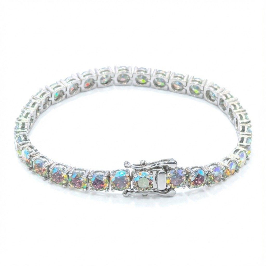 REAL Multicolor MOISSANITE Tennis Chain Bracelet 925 Silver Pass Tester 5mm