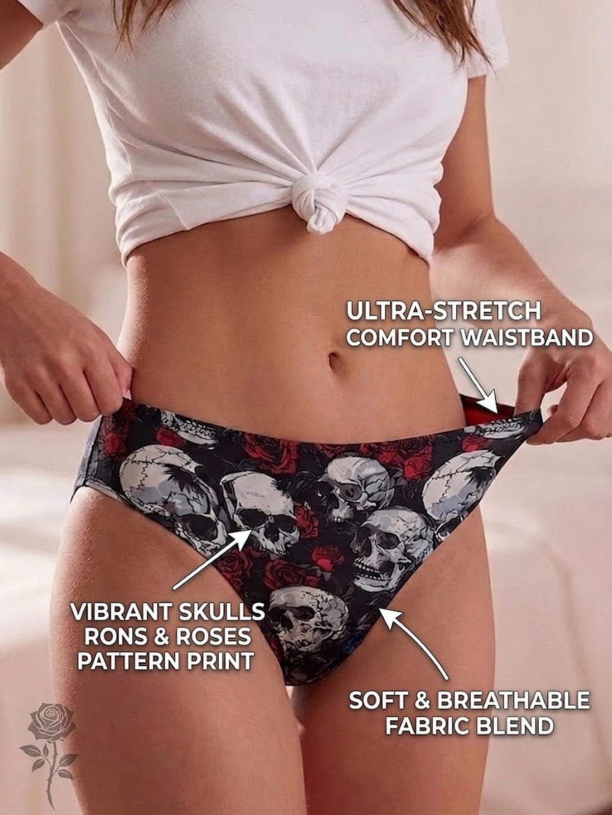 Stylish Mid-Rise Women Panties Gothic Skull Seamless Underwear Soft Breathable R Stylish Mid-Rise Women Panties Gothic Skull Seamless Underwear Soft Breathable R