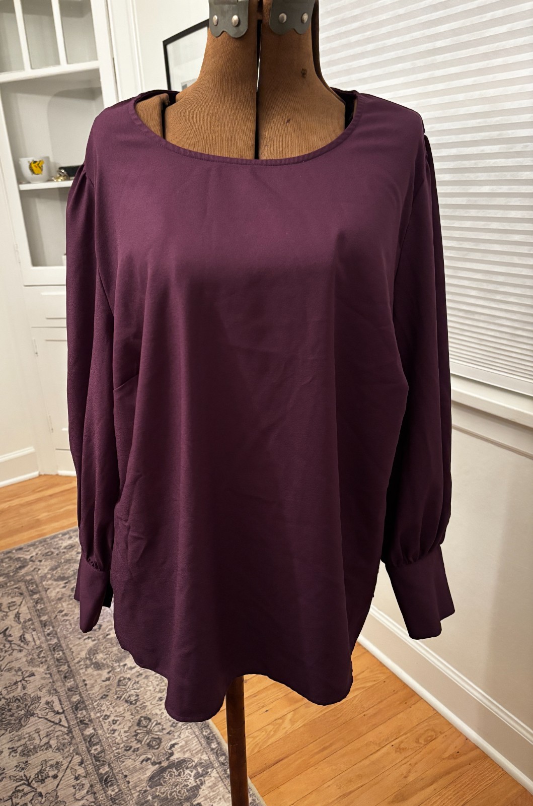 ELOQUII Size 18 Plum Purple Blouse Pearl Cuff Keyhole Back Plus Size