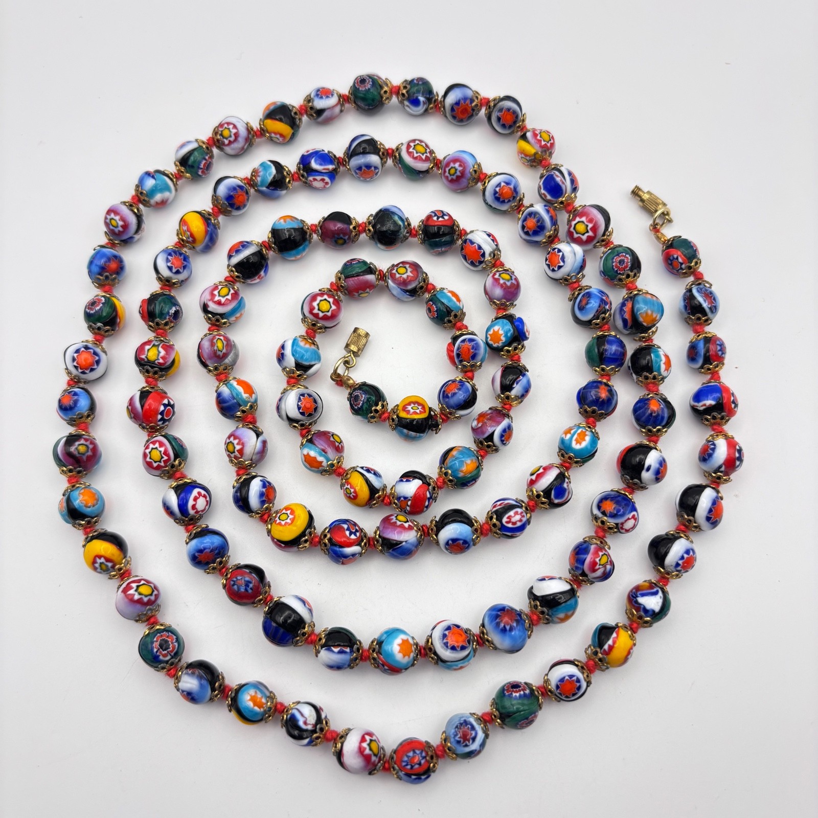 VTG Millefiori Murano Glass Hand Knotted Italian Opera Length 51 VTG Millefiori Murano Glass Hand Knotted Italian Opera Length 51
