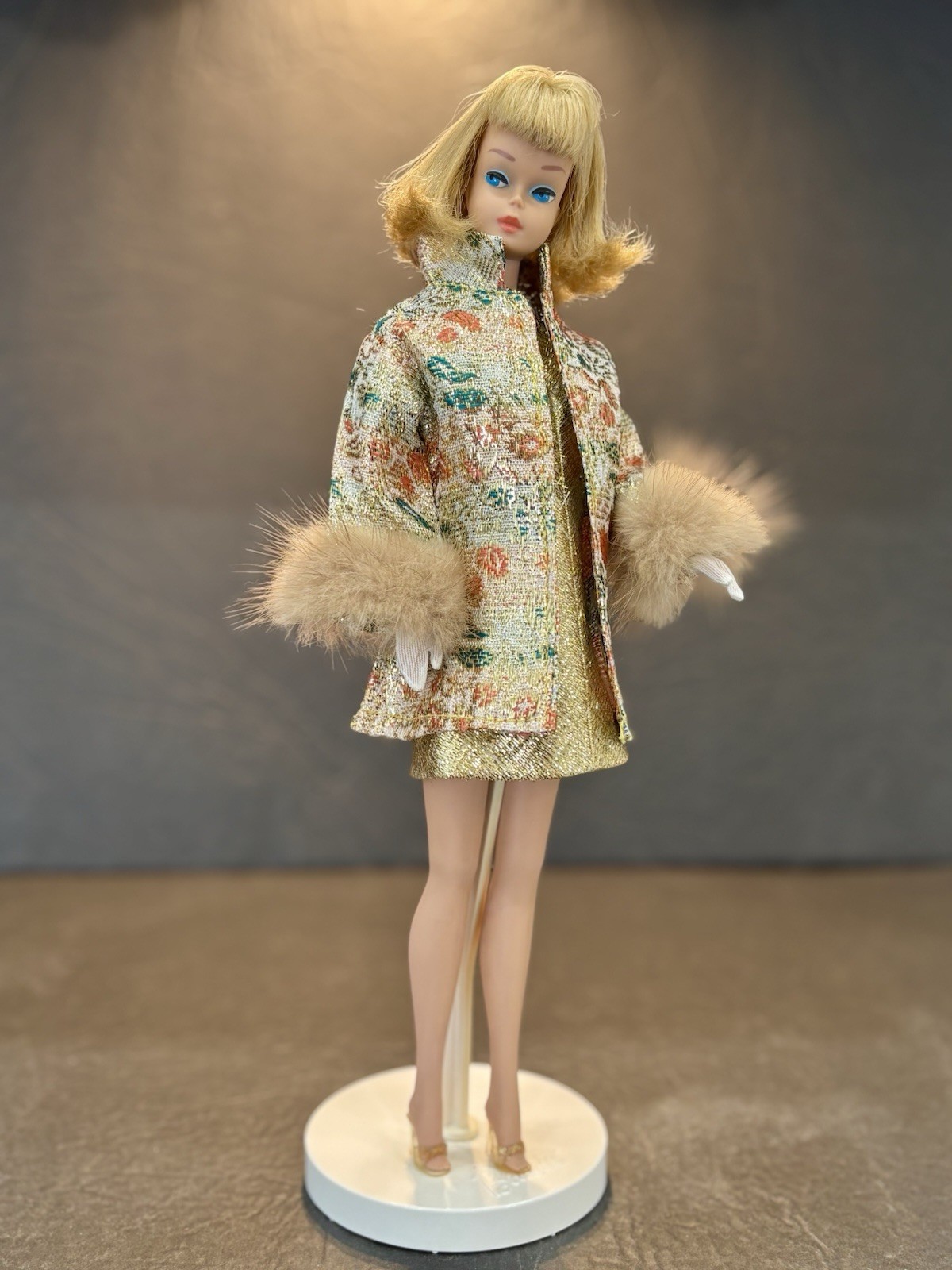 Vintage Barbie Clone Peggy Ann Evening Set And Mod Gold Metallic Mini Dress