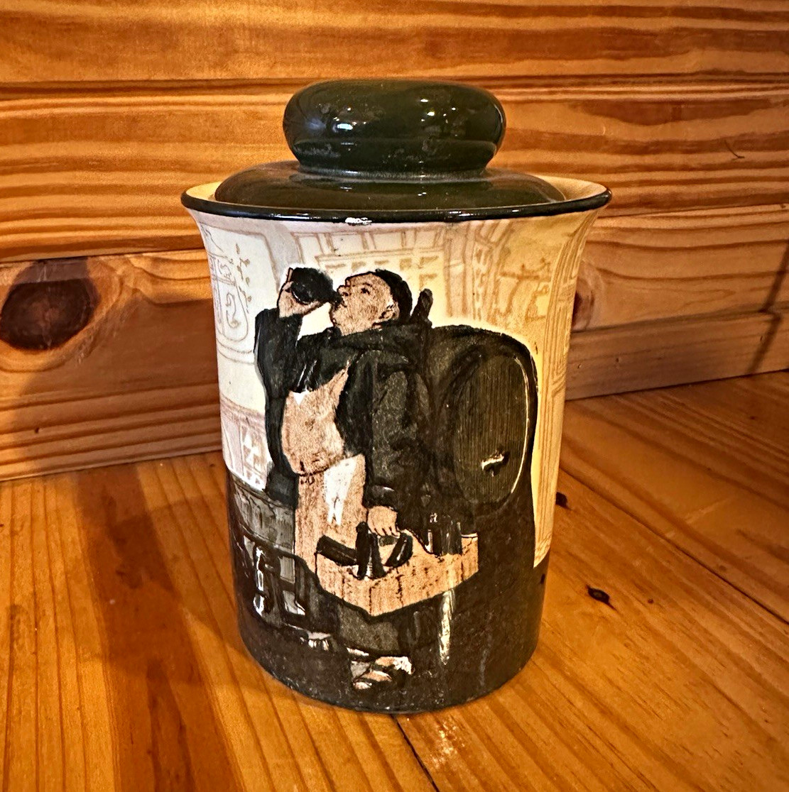 Royal Doulton Monks In The Cellar Noke Series Ware Lidded Tobacco Jar 5.25