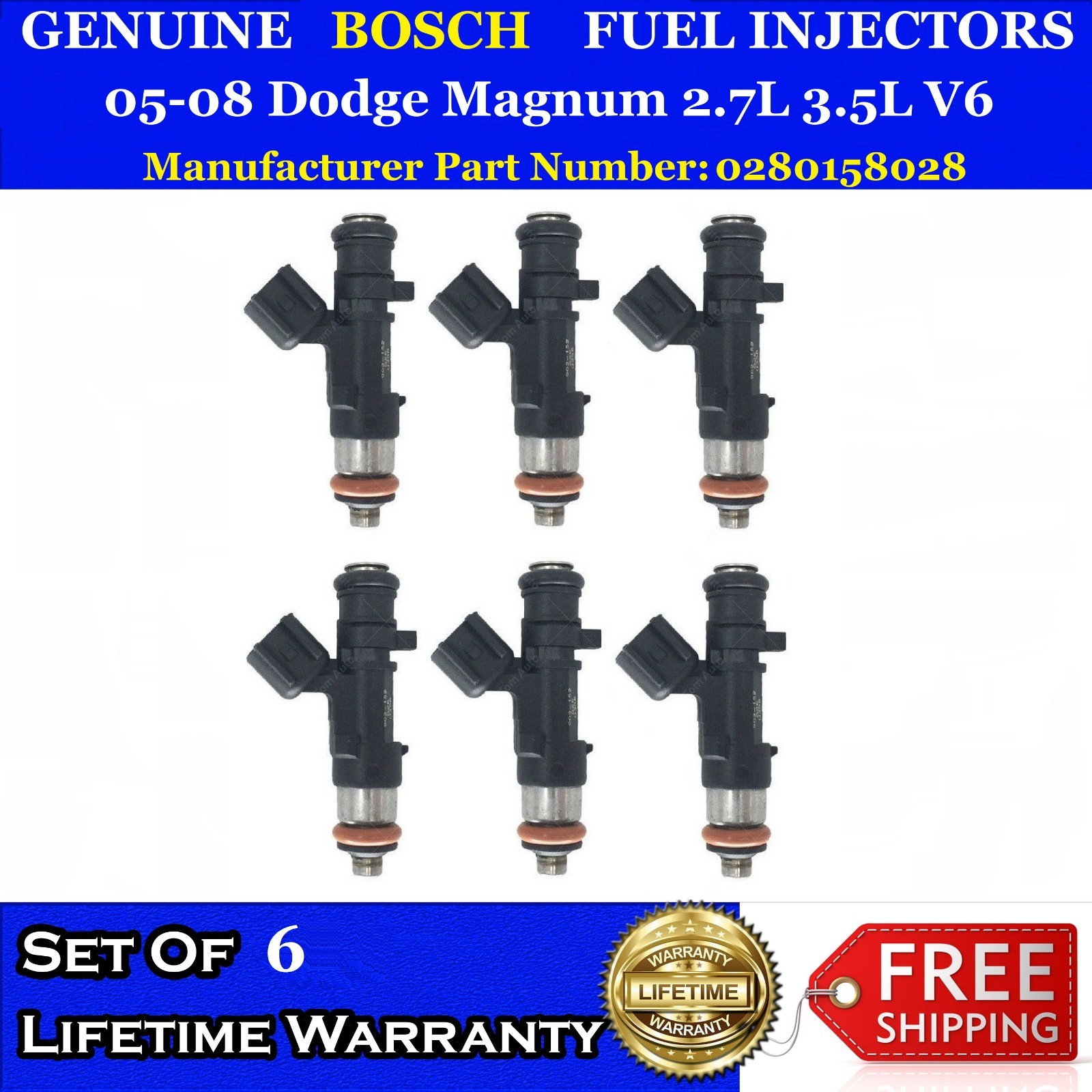6x Genuine Bosch Fuel Injectors for 05-08 Dodge Magnum 2.7L 3.5L V6 #0280158028