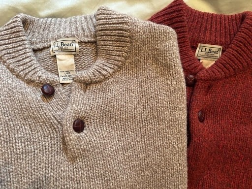 Lot of 2 L.L. Bean Men\'s Large 100% Lambswool Mock Neck Henley Sweaters Pair