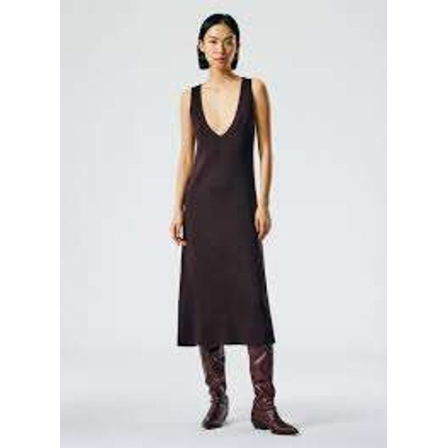 NWT $525 Tibi Sleeveless V Neck Maxi Dress M Burnished Brown Cotton Lyocell Knit