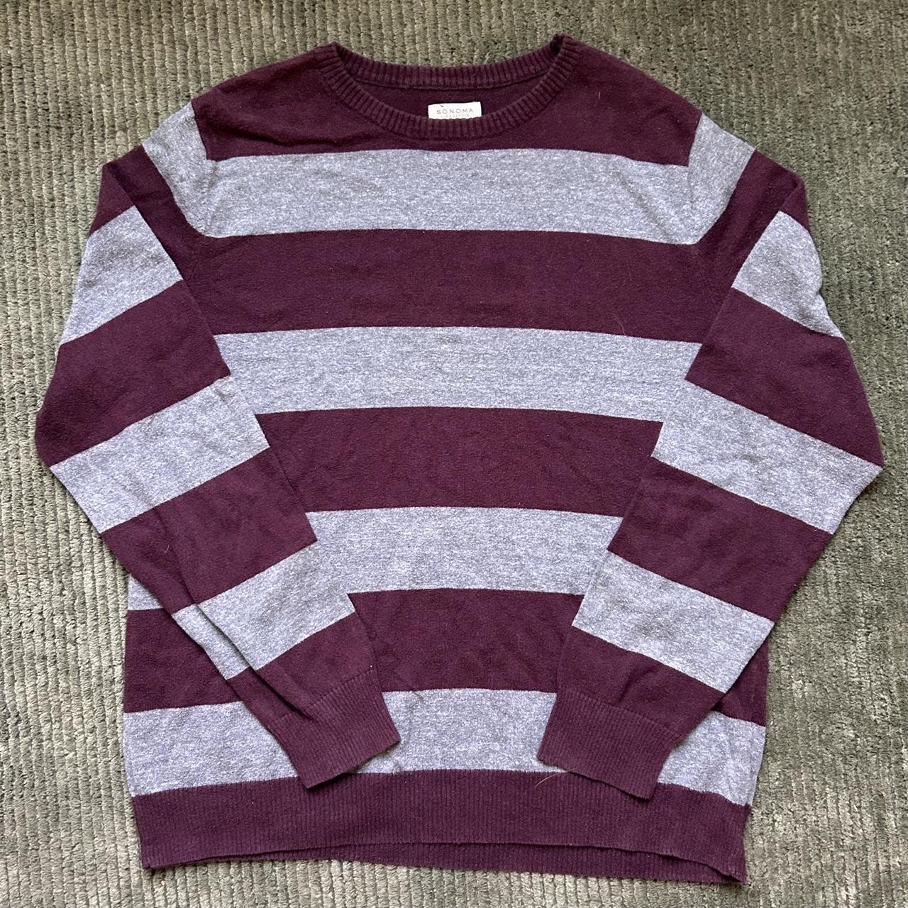Sonoma Goods for Life Gray & Burgundy Striped Sweater – Women\'s Size L