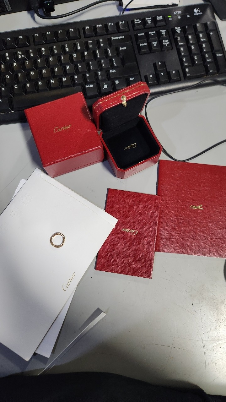 Cartier Trinity Style Three Tone Interlocking Ring with Box Papers