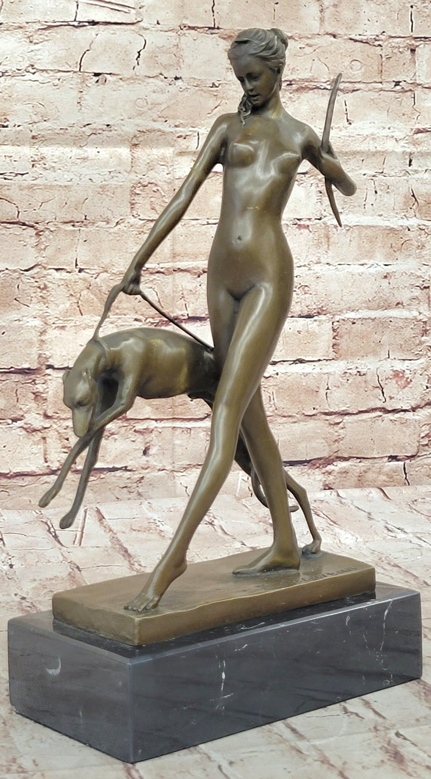 Diana the Huntress Goddess Hunting Handmade Bronze Figure Sculpture Nude Artwork