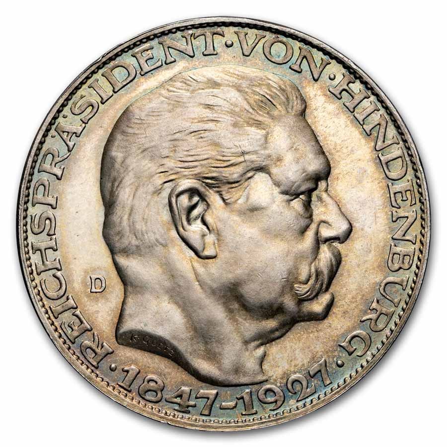1927-D Germany Silver Hindenburg Medal AU/BU