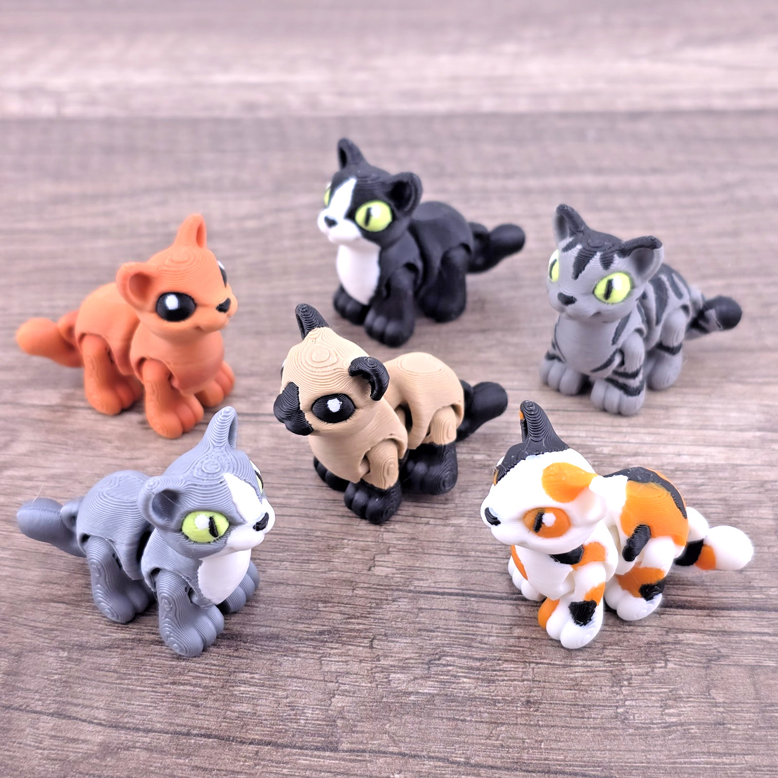 Cat Hatchling 6pc Set – 3D Printed Articulated Mini Fidget Collectibles