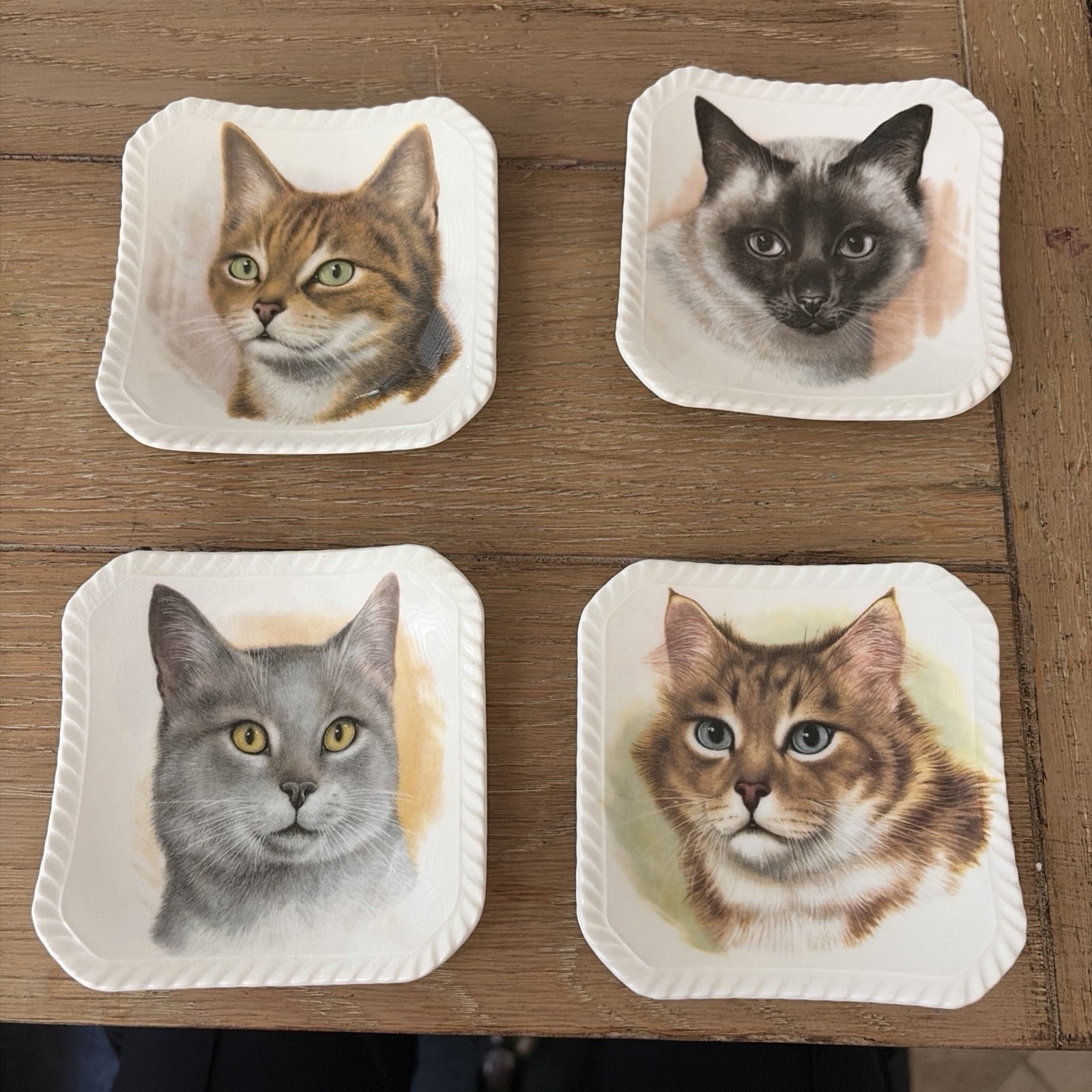 Set Of 4 Vintage Royal Adderley Bone China Trinket Dishes With Cats