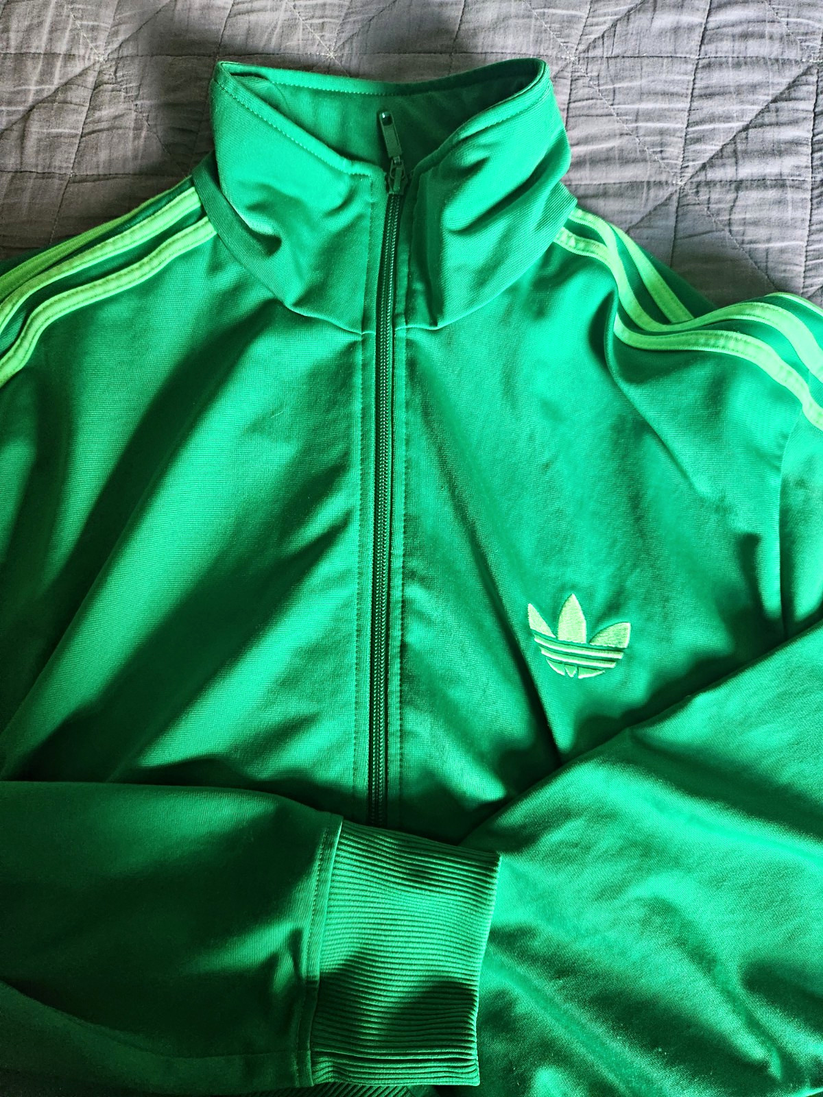 adidas Originals Green Full-Zip Track Jacket Mens L Knit Polyester Pockets