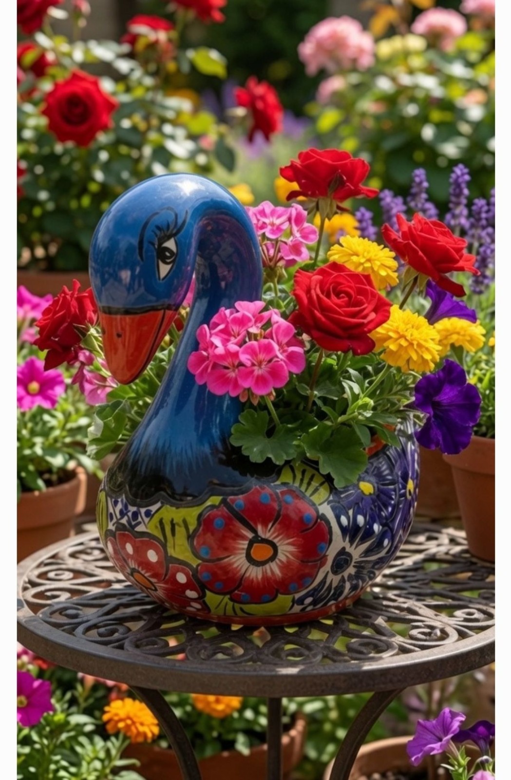 New Artisan Handmade Hand-Painted Talavera Ceramic Swan Planter