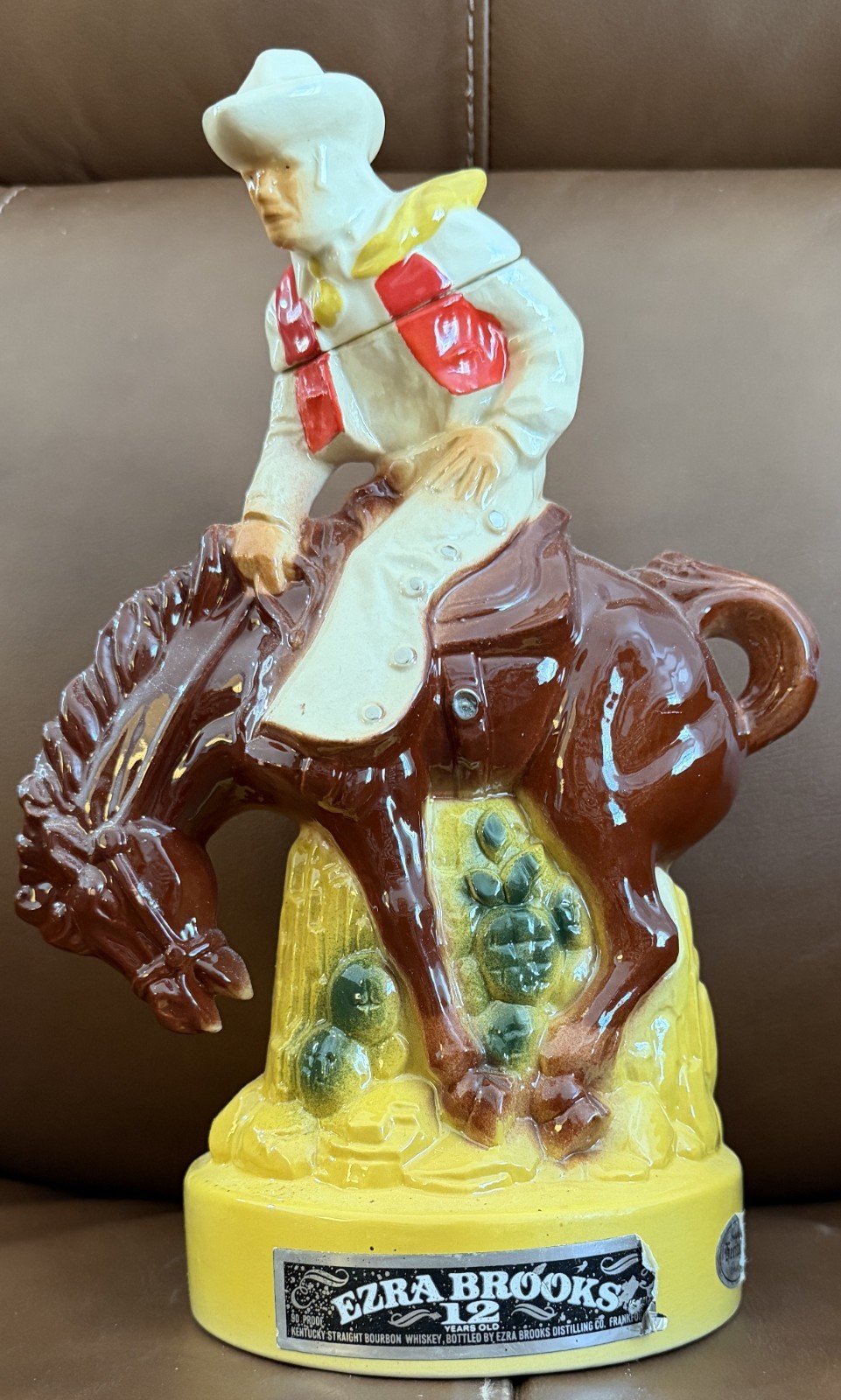 VINTAGE 1973 EZRA BROOKS COWBOY ON BUCKING BRONCO DECANTER