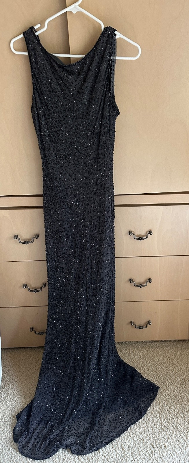 Vintage Stenay 100% Silk Fully Beaded Grey Maxi Dress   34-36\