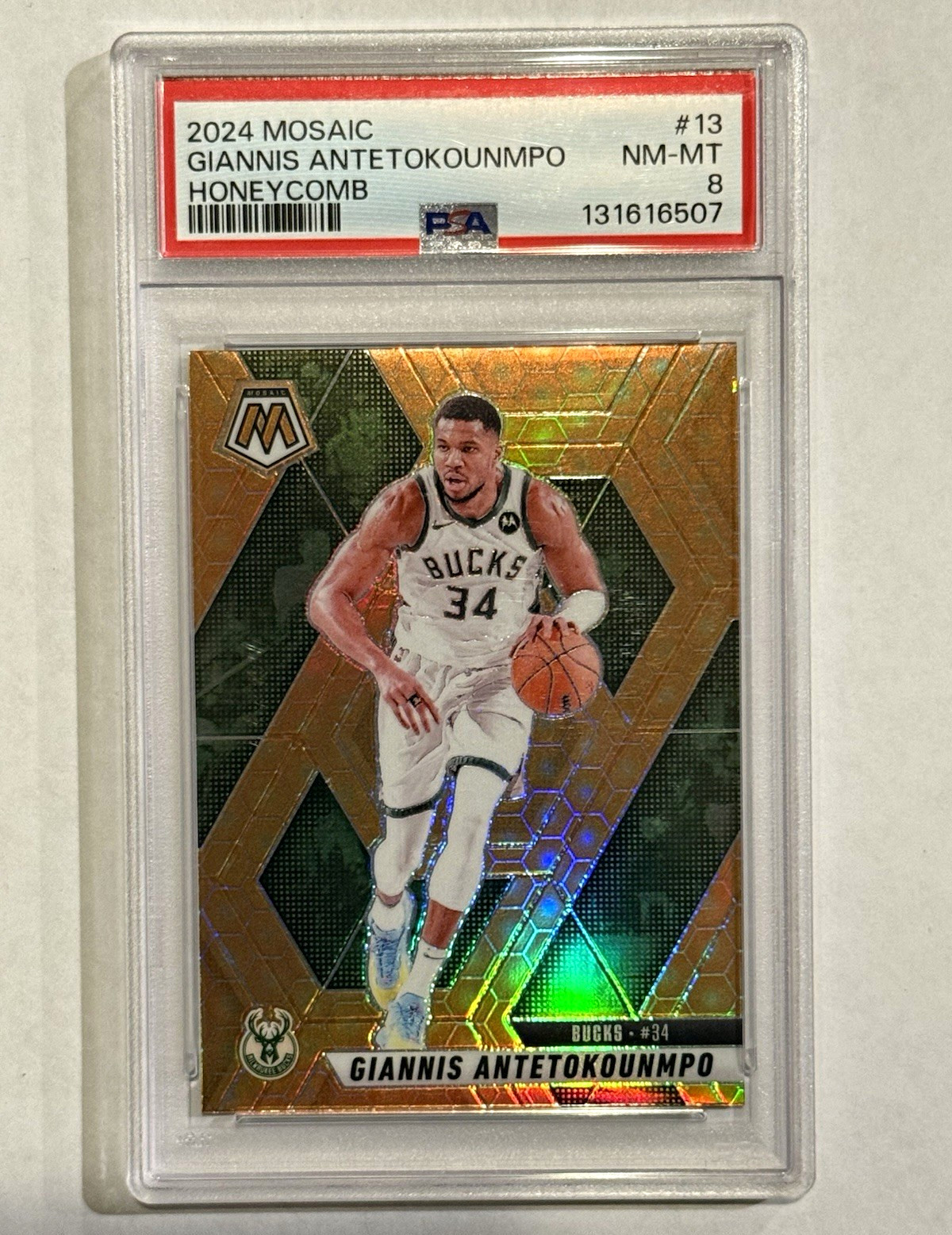 Panini 2024-25 Mosaic Giannis Antetokounmpo #13 Honeycomb PSA 8 Bucks